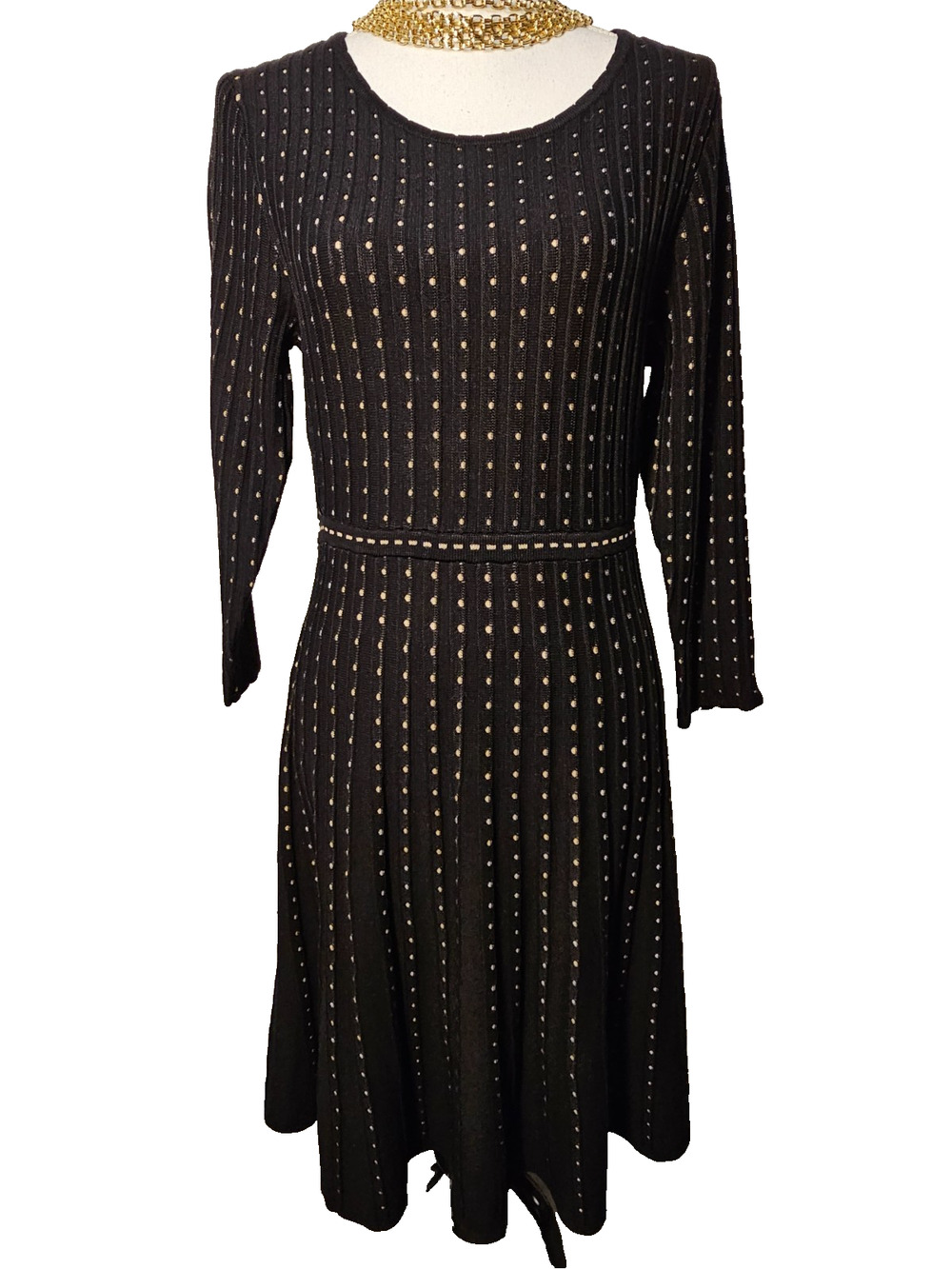 NWT Nina Leonard Womens Sweater Dress Black Ribbed Knit Long Sleeved Size Medium